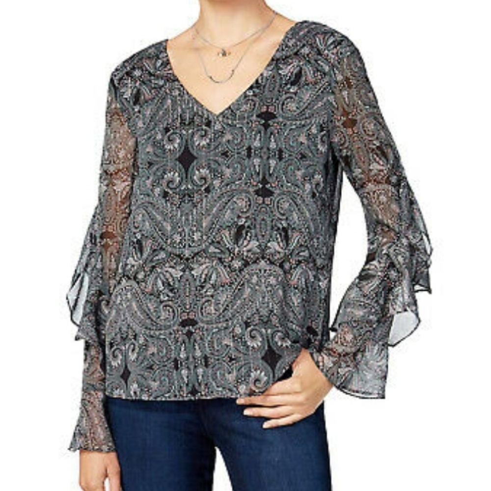 BCX Style Chic Paisley V-Neck Chic Blouse NWT, XS
